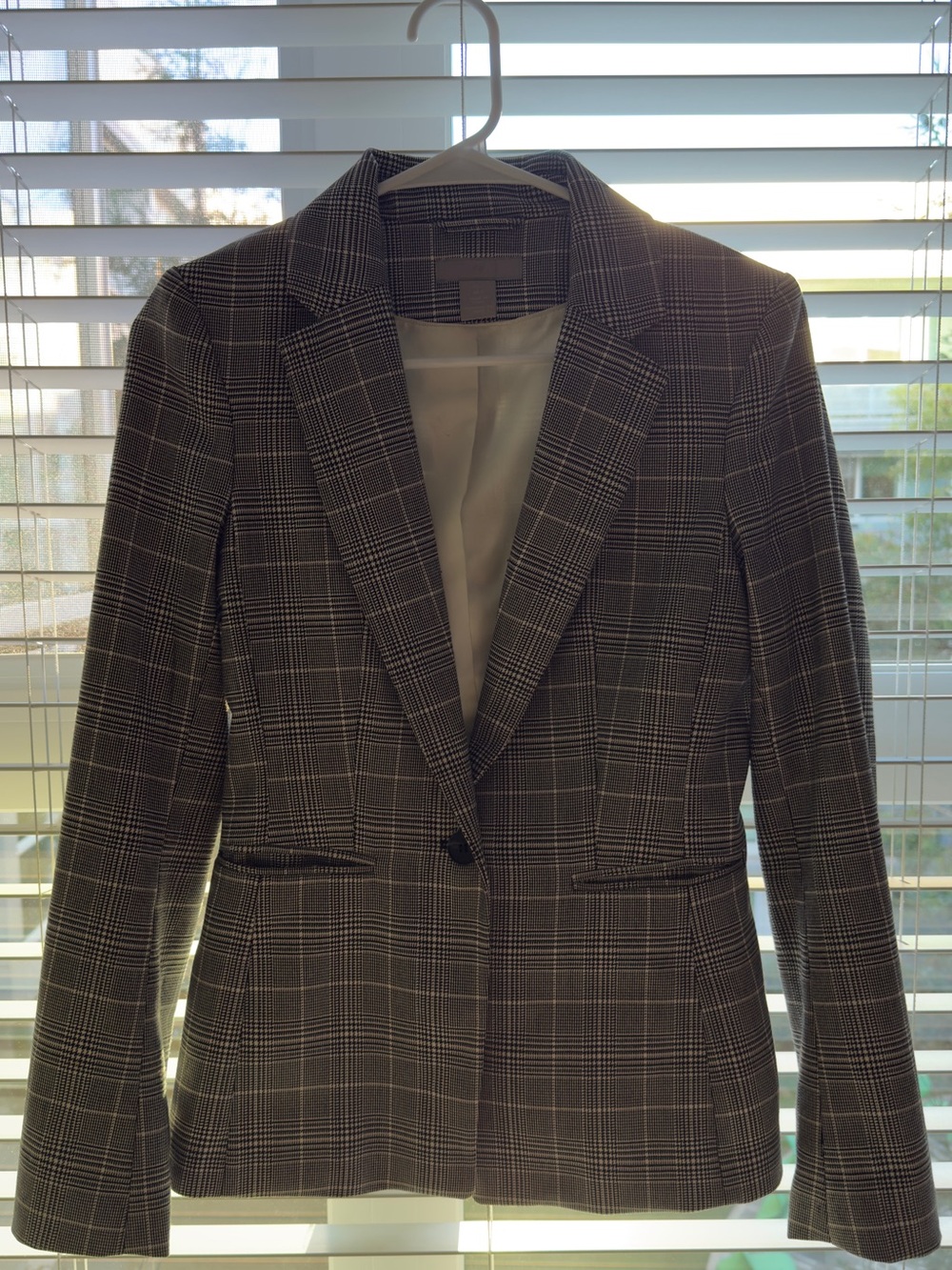 H&M Black & White Glen Plaid Single-Button Blazer